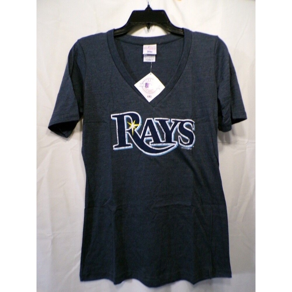 Tampa Bay Rays Women's V Neck T-Shirt M Navy